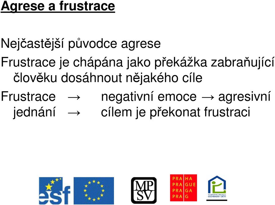 lovku dosáhnout njakého cíle Frustrace jednání