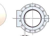 Čtyřnásobně excentrická klapka Quadax quadruple (four offset) butterfly valve Quadax 3 Princip konstrukčního řešení design principle Trojnásobně excentrický triple offset Kruhový kužel vytváří
