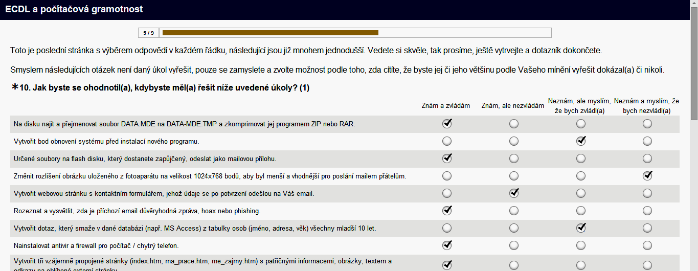 6 Uživatelské rozhraní: Zobrazení otázek při vyplňování dotazníku SurveyMonkey.