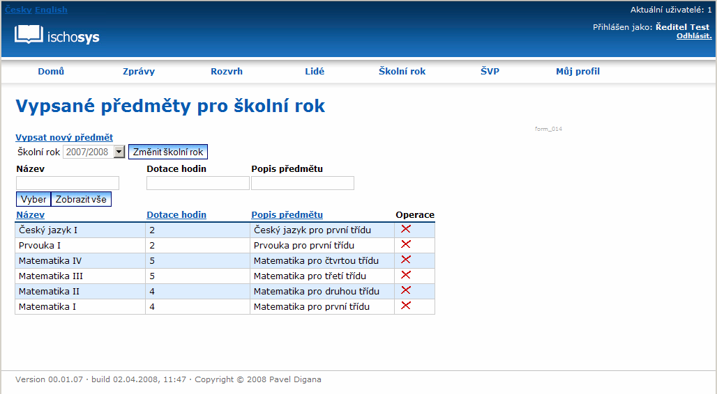 Přílohy 7.2.2. Menu po přihlášení pod rolí Director Obrázek 37: Screenshot - menu po přihlášení pod rolí Director 7.