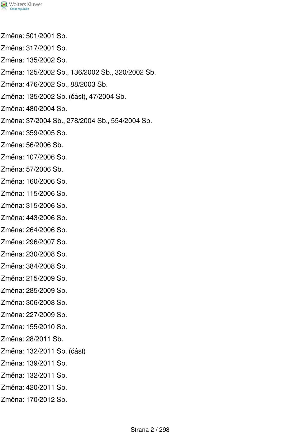 Změna: 115/2006 Sb. Změna: 315/2006 Sb. Změna: 443/2006 Sb. Změna: 264/2006 Sb. Změna: 296/2007 Sb. Změna: 230/2008 Sb. Změna: 384/2008 Sb. Změna: 215/2009 Sb. Změna: 285/2009 Sb.