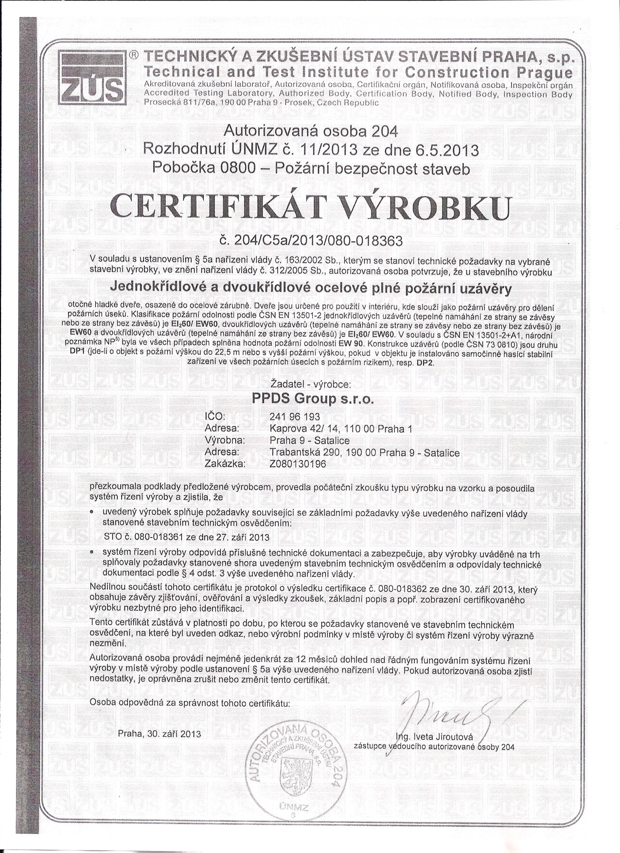 , \f,,, ECHNICKY A ZKUSEBNI USTAV STAVEB NI PRAHA, s.p. Techn.ical and Test Institute for Construction prague Akreclitovaná zkušební laborator. Autorizovaná osoba. Certífilraéní orgán.