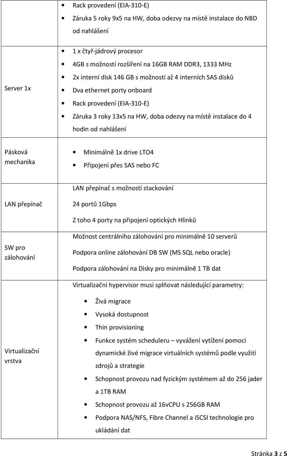 mechanika Minimálně 1x drive LTO4 Připojení přes SAS nebo FC LAN přepínač s možností stackování LAN přepínač 24 portů 1Gbps Z toho 4 porty na připojení optických Hlinků SW pro zálohování Možnost