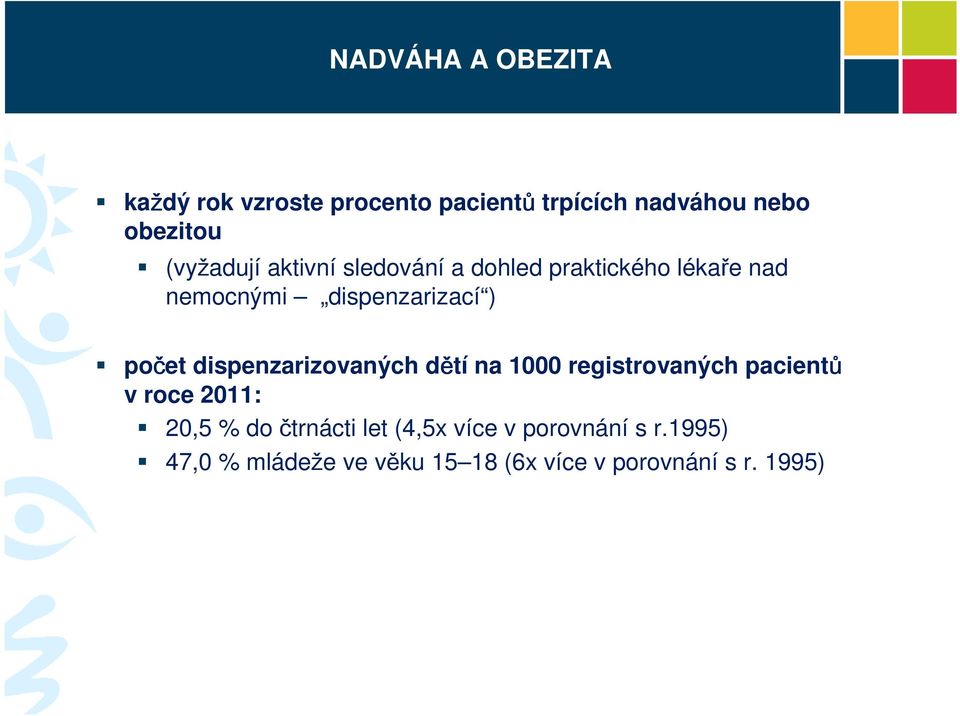 počet dispenzarizovaných dětí na 1000 registrovaných pacientů v roce 2011: 20,5 % do