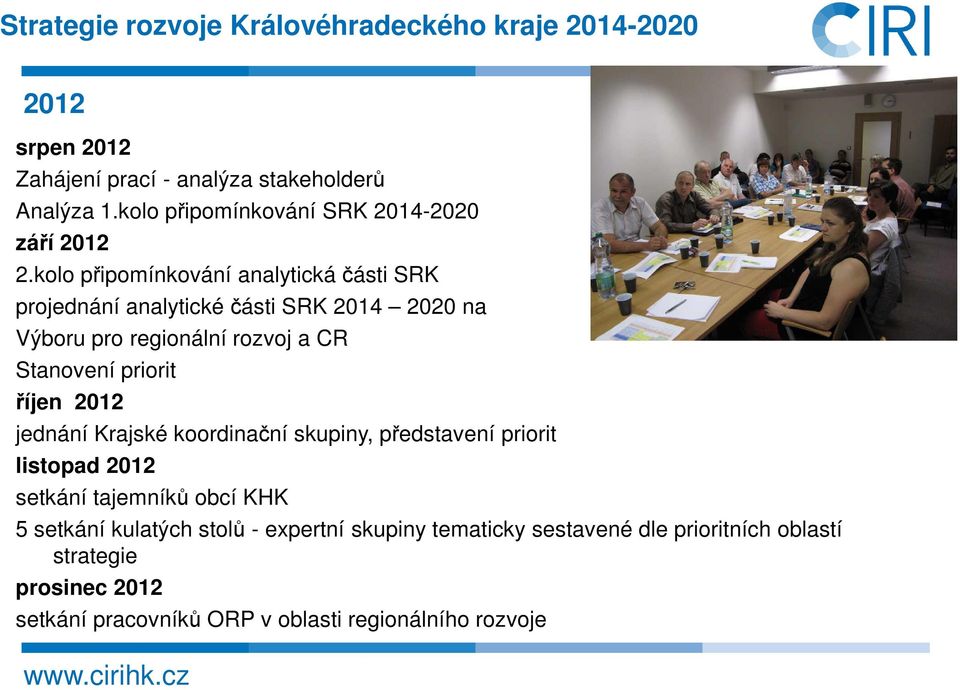 kolo připomínkování analytická části SRK projednání analytické části SRK 2014 2020 na Výboru pro regionální rozvoj a CR Stanovení priorit říjen