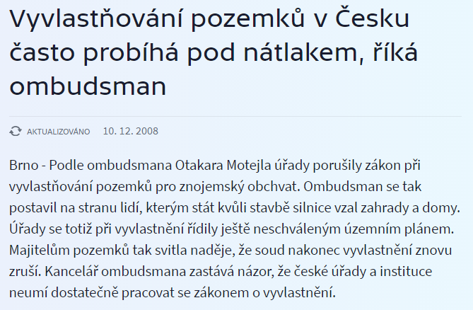 Vyvlastňovaný jako slabší strana nedostatek profesionality x odborník na majetkoprávní přípravu zpravidla slabší hospodářské postavení je pod hospodářským tlakem