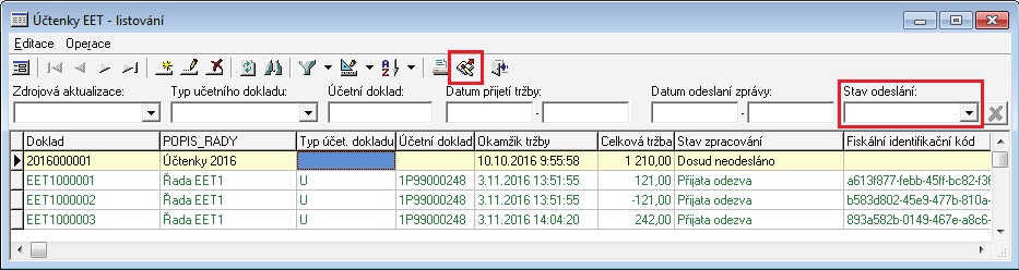 Ekonomický systém Entry Obsah upgrade 11/2016 strana 2 Odeslání neodeslaných účtenek Z různých důvodů může dojít k neodeslání účtenky, jehož výsledkem bude neobdržení údaje FIK (fiskální