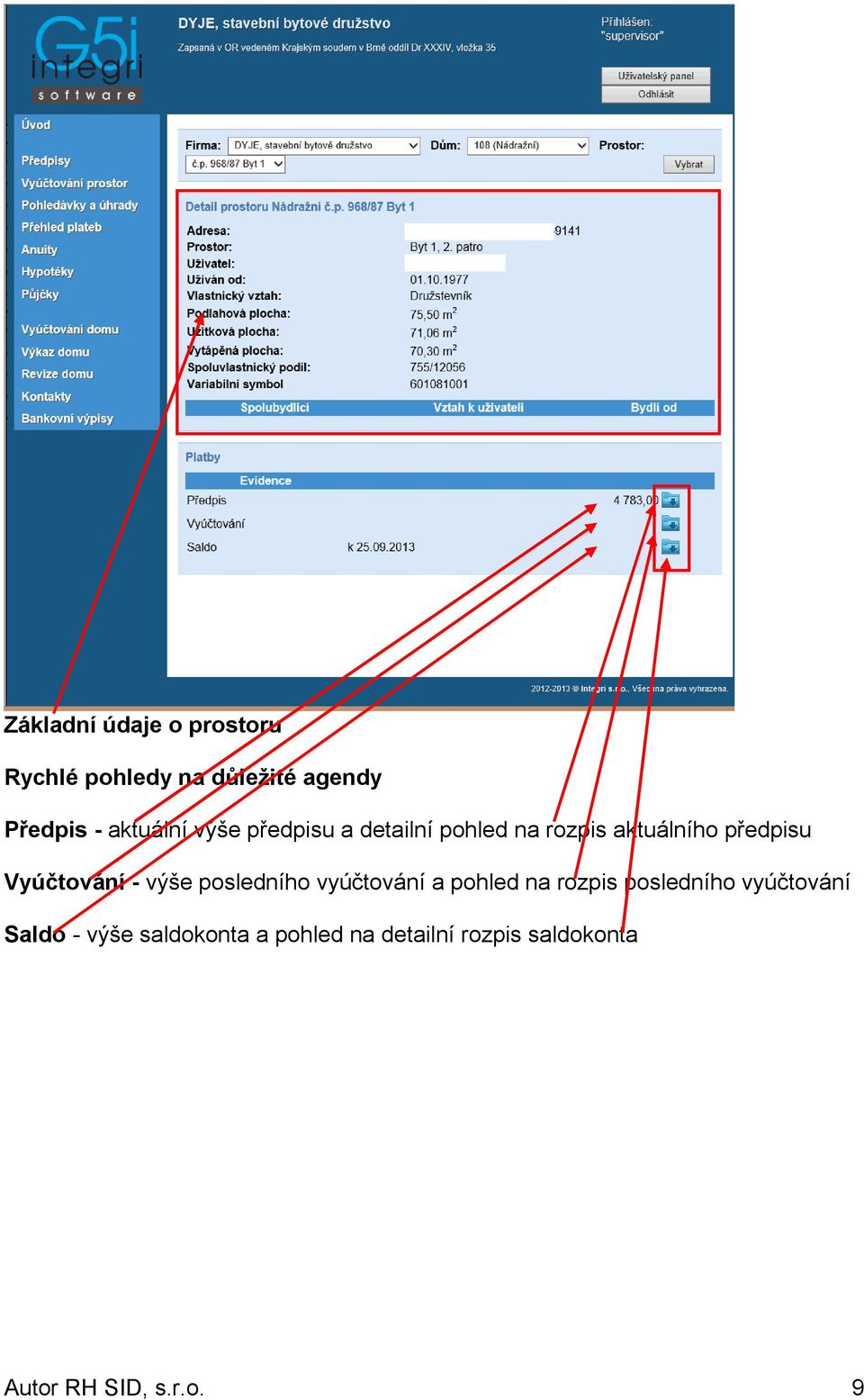 Vyúčtování - výše posledního vyúčtování a pohled na rozpis posledního