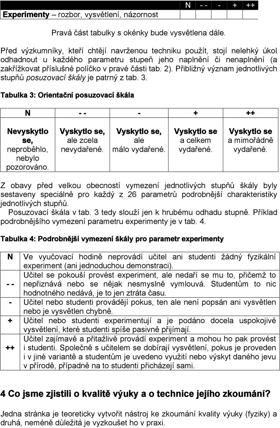 Přibližný význam jednotlivých stupňů posuzovací škály je patrný z tab. 3. Tabulka 3: Orientační posuzovací škála N - - - + ++ Nevyskytlo se, neproběhlo, nebylo pozorováno.