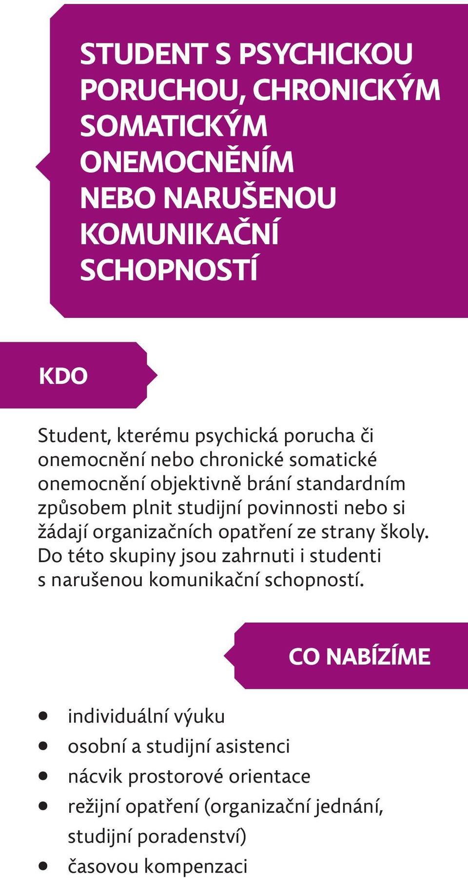 organizačních opatření ze strany školy. Do této skupiny jsou zahrnuti i studenti s narušenou komunikační schopností.