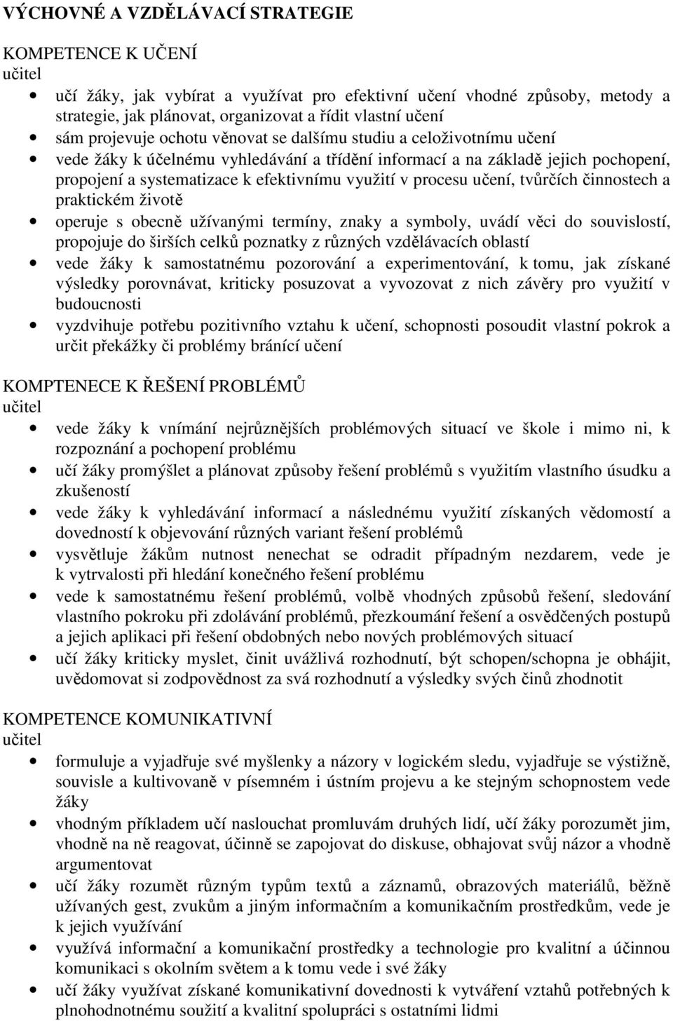 procesu učení, tvůrčích činnostech a praktickém životě operuje s obecně užívanými termíny, znaky a symboly, uvádí věci do souvislostí, propojuje do širších celků poznatky z různých vzdělávacích