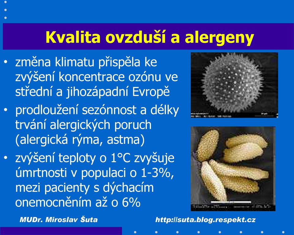 trvání alergických poruch (alergická rýma, astma) zvýšení teploty o 1 C
