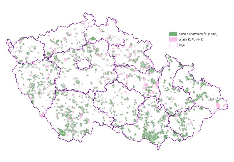 Obr. 1 Komplexní pozemkové úpravy (podle katastrálních území) s navrhovanými opatřeními k ochraně a tvorbě životního prostředí Obr.