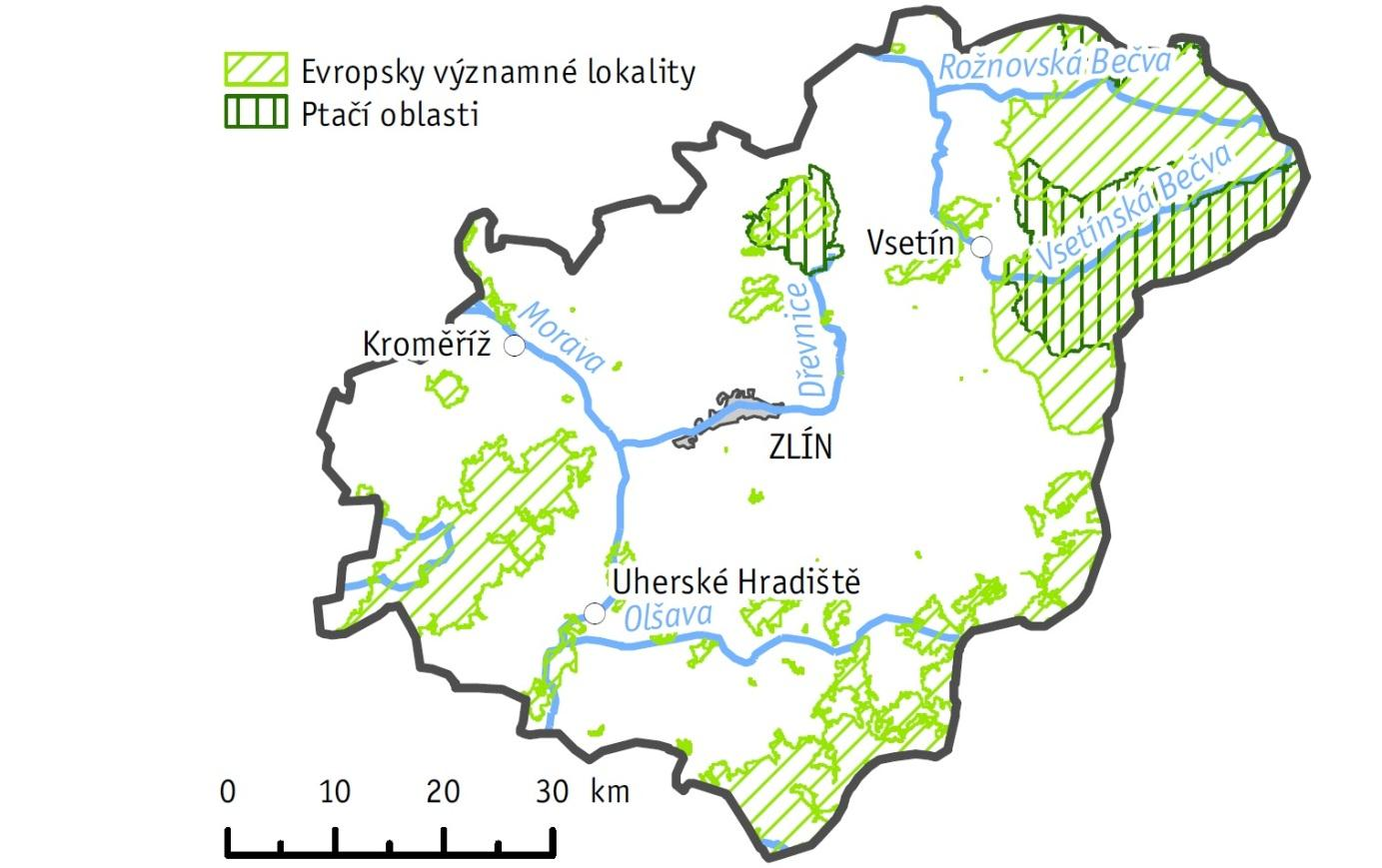 4.2 Natura 2000 V rámci soustavy Natura 2000 (Obr. 4.2.1) byly ve Zlínském kraji v roce 2014 evidovány 3 ptačí oblasti, z nichž některé zasahovaly na území kraje jen částečně.