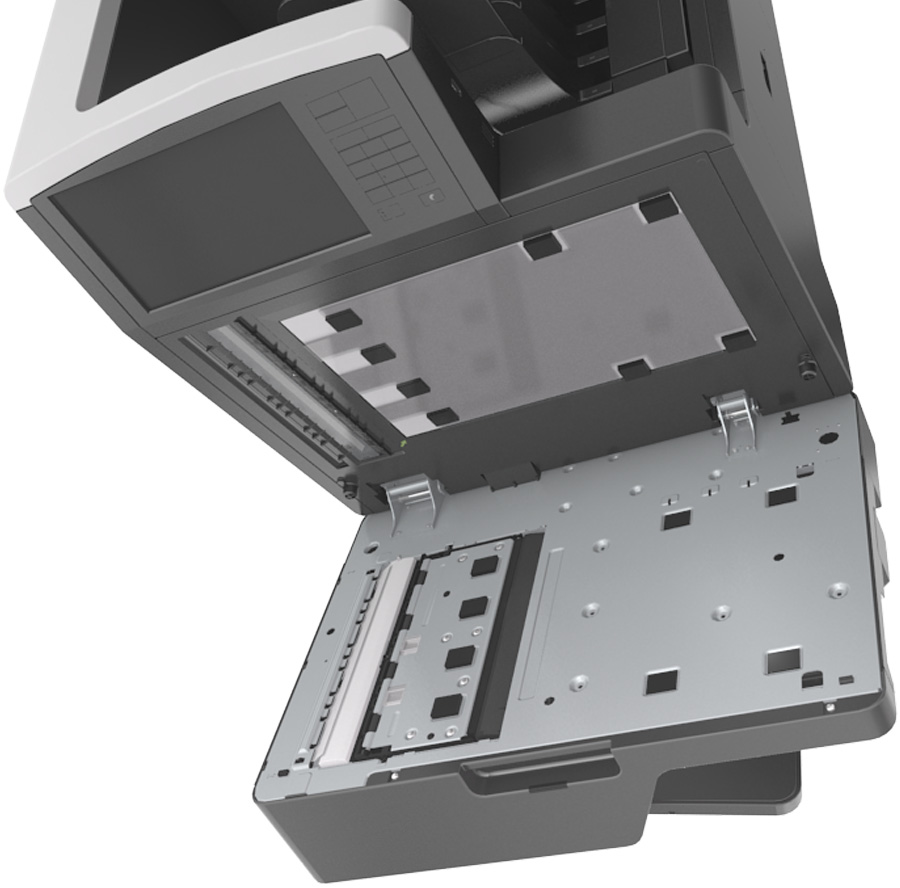 Údržba tiskárny 246 4 Otevřete spodní dvířka podavače ADF. 2 1 5 Očistěte skleněnou plochu skeneru pod dvířky podavače ADF.