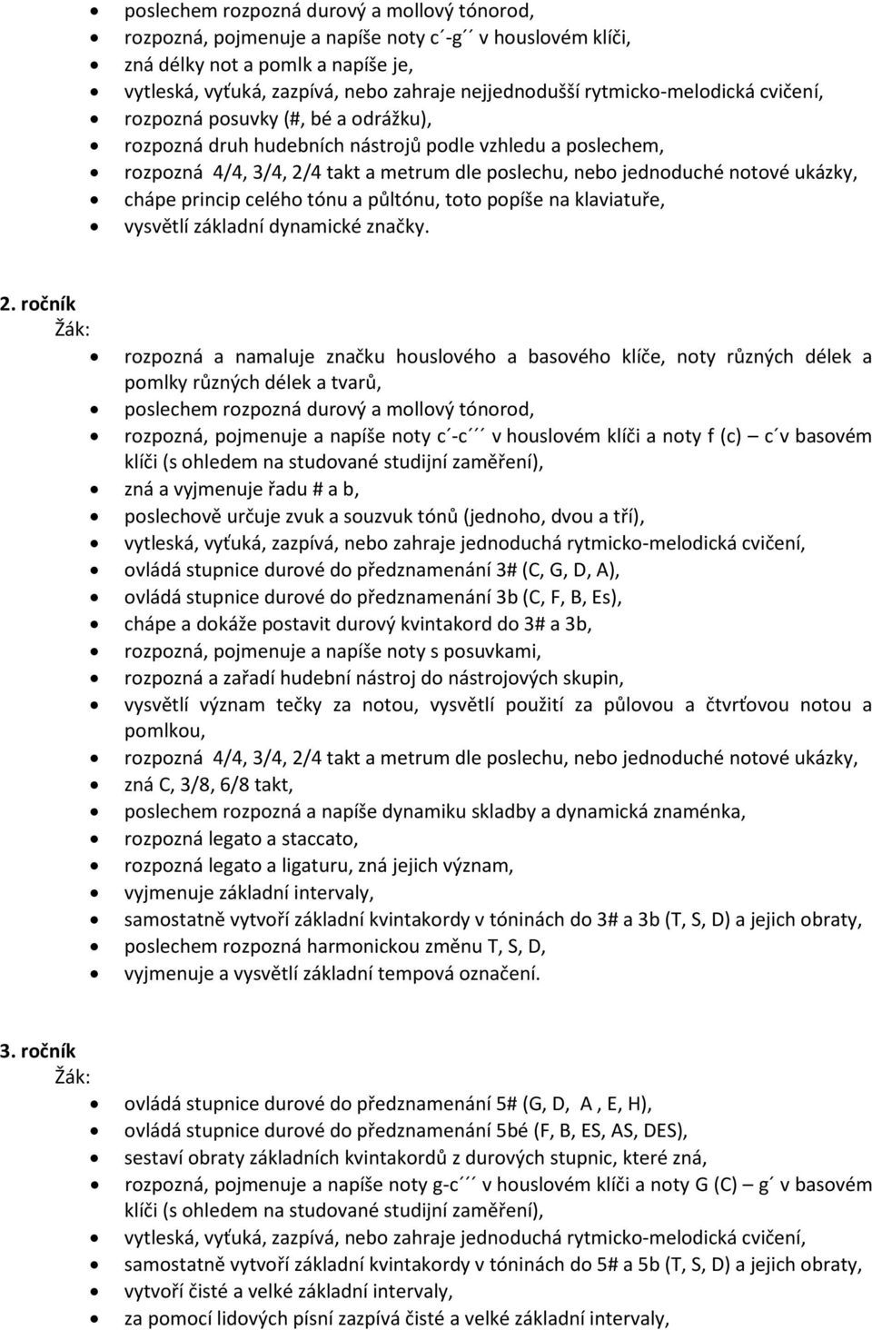 ukázky, chápe princip celého tónu a půltónu, toto popíše na klaviatuře, vysvětlí základní dynamické značky. 2.