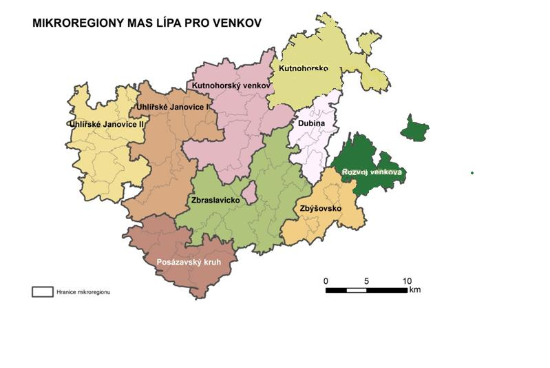 území MAS rozčlenit na 9 mikroregionů, jejichž přehled a základní ukazatele následují v přílohách 14 a 15. Největším sídlem regionu je město Kutná Hora s 20,5 tis. obyvateli.