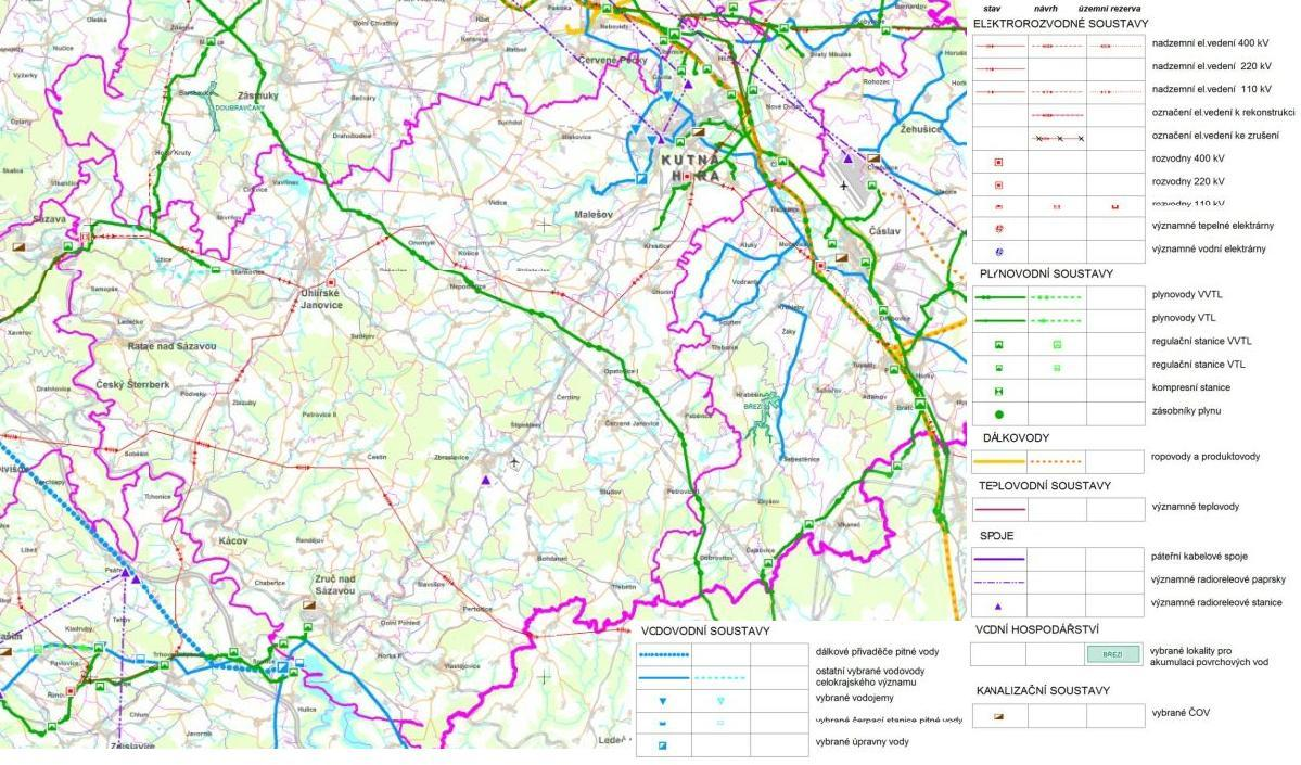 Příloha 54: Nadregionální technická infrastruktura Zdroj: ZÚR Středočeského kraje, 2014 tohoto zařízení je Vodohospodářská společnost Vrchlice - Maleč a.s. a zdrojem vody je v tomto případě povrchová voda z vodní nádrže Želivka.