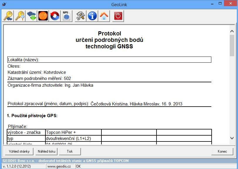 4 VÝPOČETNÍ PRÁCE 4.1 Zpracování měření GNSS Měření technologií GNSS metodou RTK bylo zpracováno v programu GeoLink viz Obr. 4.1. Při výpočtu byl použit globální transformační klíč, který je dostupný na webových stránkách Českého úřadu zeměměřického a katastrálního (ČÚZK).