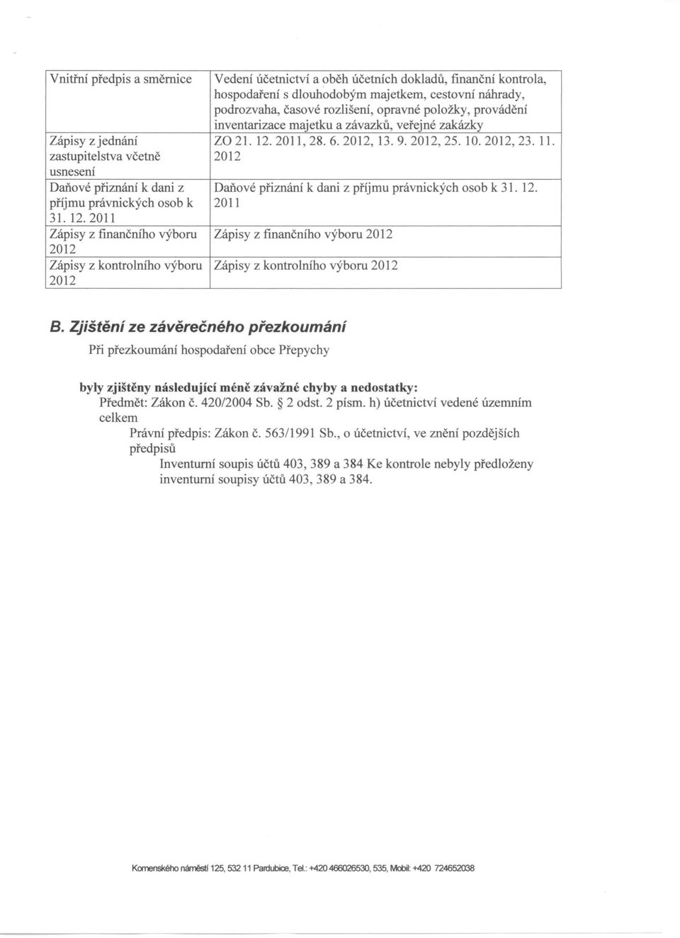 zastupitelstva včetně 2012 usnesení Daňové přiznání k dani z Daňové přiznání k dani z příjmu právnických osob k 31. 12.