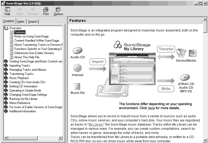 Používání rekordéru připojeného k počítači Dodaný software SonicStage umožňuje přenášet zvuková data mezi rekordérem a počítačem.