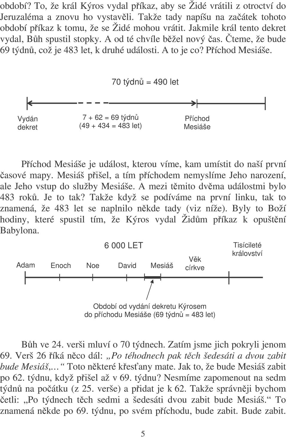 70 týdn = 490 let Vydán dekret 7 + 62 = 69 týdn (49 + 434 = 483 let) Píchod Mesiáše Píchod Mesiáše je událost, kterou víme, kam umístit do naší první asové mapy.