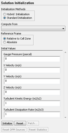 Numerický výpočet ztrát na vzduchové trati 59 turbulentní kinetické energie a disipace a teplota. Inicializace se poté provede tlačítkem Initialize. Obrázek 5.