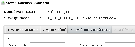 2.3 Zobrazení vybraných údajů Pro lepší přehlednost jsou údaje vybrané na jednotlivých kartách (ohlašovatel, typ hlášení, provozovna ) zobrazeny nahoře přímo nad kartami.