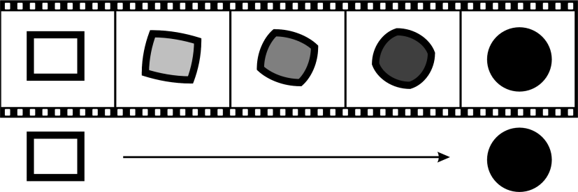 4FLASH Strana 41 Celá animace ukazuje průjezd auta zleva doprava. V takovém případě postačí ve Flashi zadat počáteční a koncový snímek (tzv.
