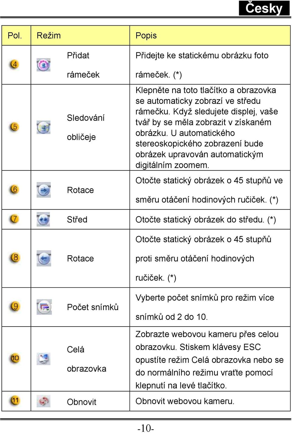 Otočte statický obrázek o 45 stupňů ve směru otáčení hodinových ručiček. (*) Střed Otočte statický obrázek do středu.