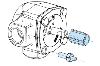 4) Mechanická montáž: 1. Zkontrolujte směr otáčení ventilu. Z výroby je ventil nastaven na otevírání ve směru hodinových ručiček. 2. Přepněte ventil do pozice na nulu a sejměte ovládací prvek. 3.
