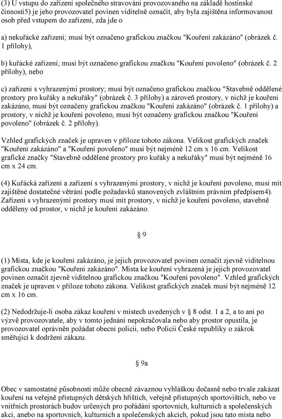 1 přílohy), b) kuřácké zařízení; musí být označeno grafickou značkou "Kouření povoleno" (obrázek č.