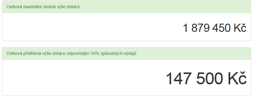 Obrázek 38 Maximální výše dotace Obrázek 39 Celková maximální/přidělená výše dotace 3.1.