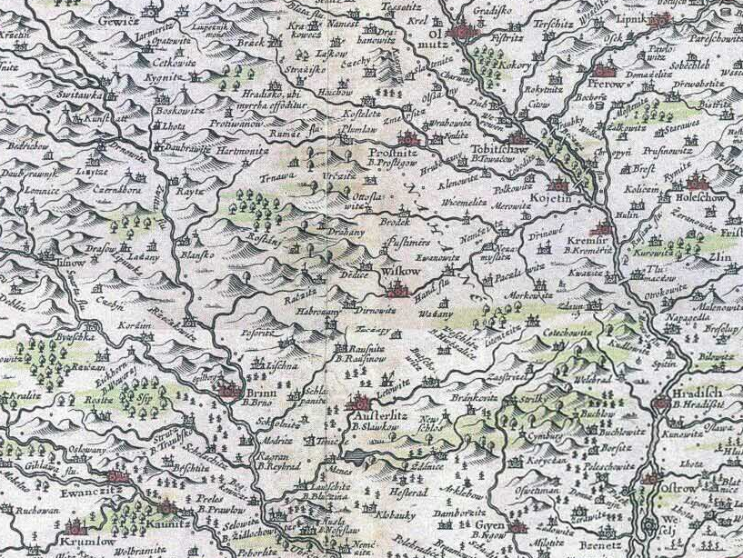 mapa Moravy podle J.A.