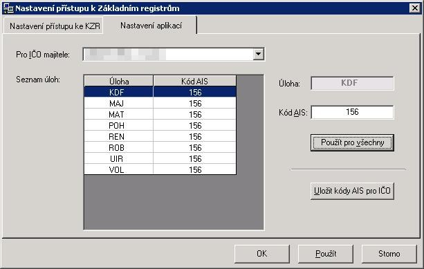 Nastavení uložíme a pokračujeme nastavením seznamu agend a činností.