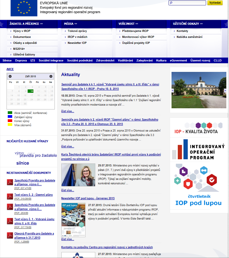 IROP - kde získat informace o výzvách Aktuality a další informace a dokumenty k IROP www.dotaceeu.