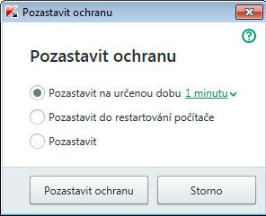 POZASTAVENÍ A OBNOVENÍ OCHRANY POČÍTAČE Pozastavení ochrany znamená dočasné vypnutí všech součástí ochrany na určitou dobu.