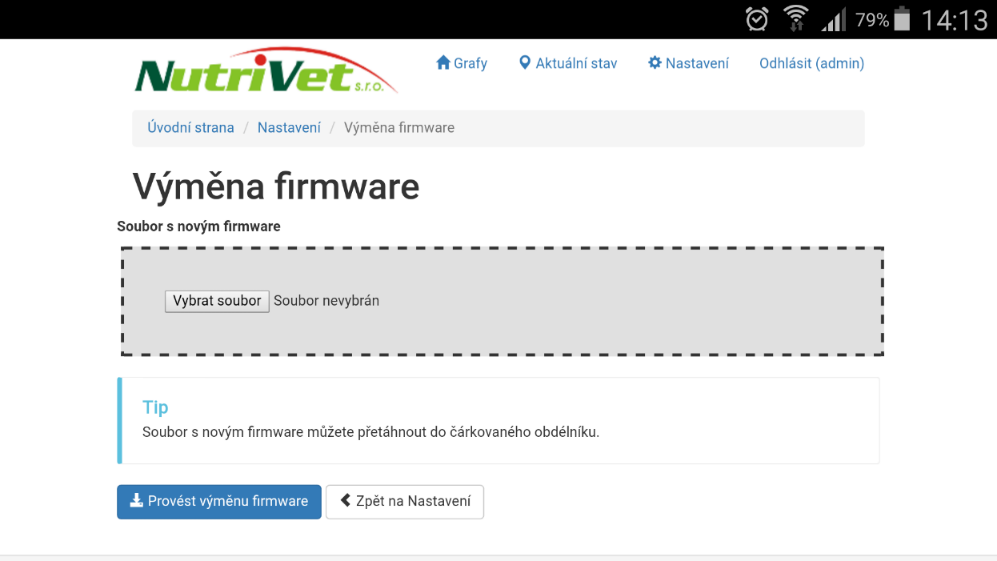 5.5 Výměna firmware V menu Nastavení/Výměna firmware jste schopni změnit verzi programového vybavení dataloggeru. Nová verze Vám bude zaslána v zip souboru (soubor s příponou.zip).