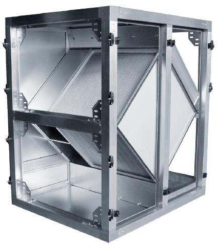 Modulárne jednotky OPK Doskový rekuperátor Rám vyrobený z hliníka Lamely z hliníka Možnosť epoxidovej povrchovej úpravy Prúdy vzduchu sú 100% oddelené Účinnosť rekuperácie do 75% Zabudovaná klapka