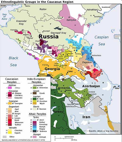 8) Popište národnostní složení, jazyky, typy písma a náboženské vyznání v jednotlivých státech Zakavkazska: Obrázek 3: Národnostní složení