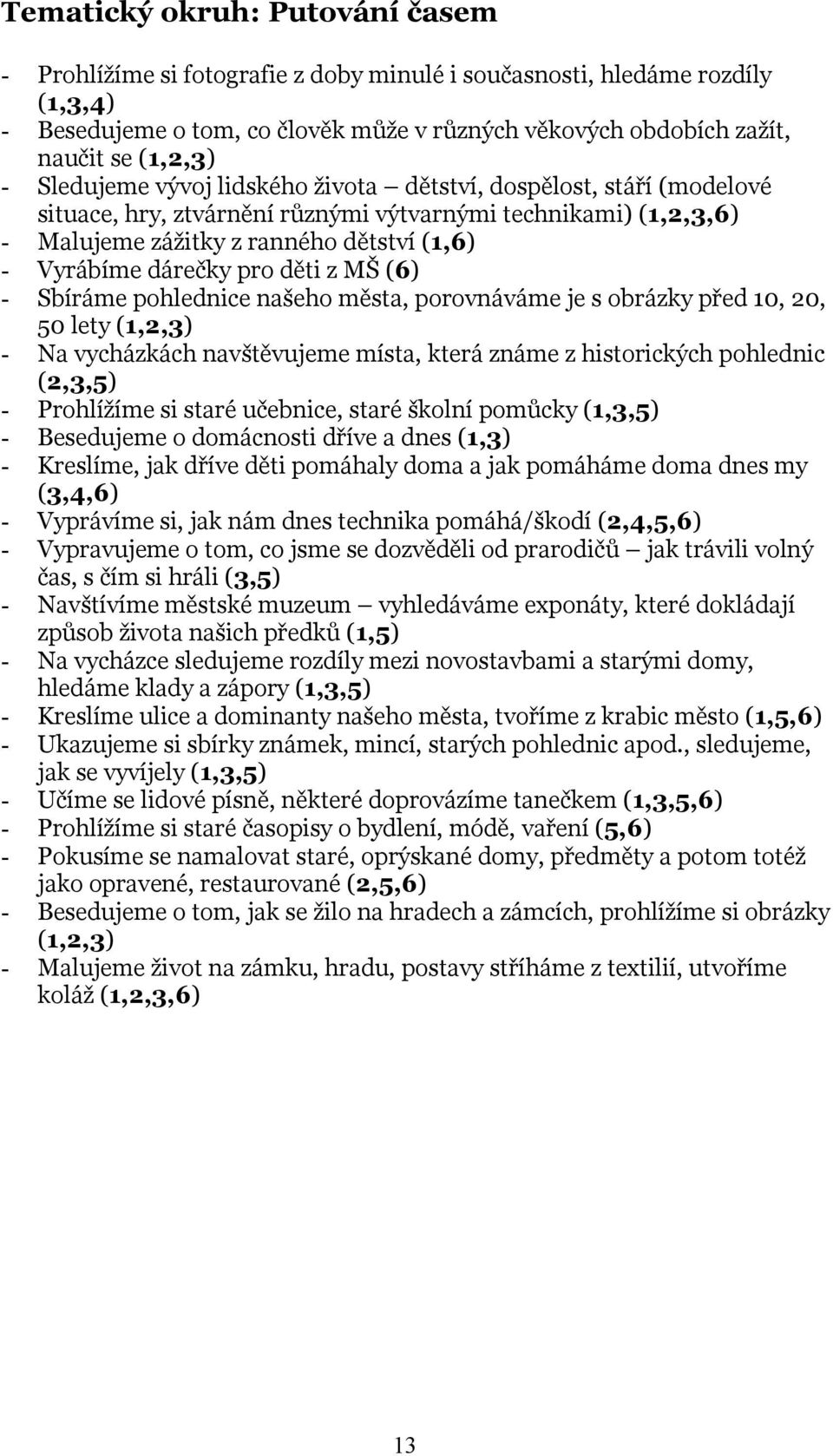 pro děti z MŠ (6) - Sbíráme pohlednice našeho města, porovnáváme je s obrázky před 10, 20, 50 lety (1,2,3) - Na vycházkách navštěvujeme místa, která známe z historických pohlednic (2,3,5) -