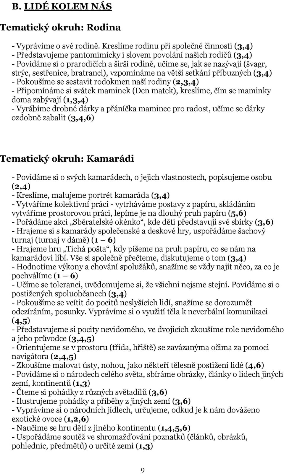sestřenice, bratranci), vzpomínáme na větší setkání příbuzných (3,4) - Pokoušíme se sestavit rodokmen naší rodiny (2,3,4) - Připomínáme si svátek maminek (Den matek), kreslíme, čím se maminky doma