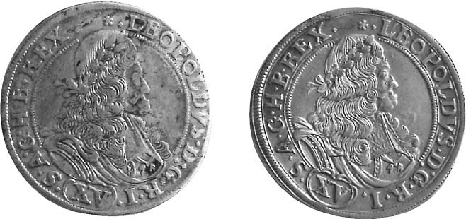 Jaroslav Vyskočil Nová varianta XV krejcaru 1677 Leopolda I. mincovny Břeh Stálý nedostatek peněz nutil císaře Leopolda I. rozšiřovat počet svých mincoven.