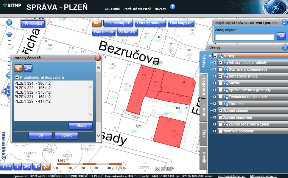 MARUSHKA Hromadný výběr parcel Strana 3/ 5 2 Možnosti výběru: 2.1 Výběr jednotlivých parcel se provádí ikonou Výběr prvků z mapy bodem.