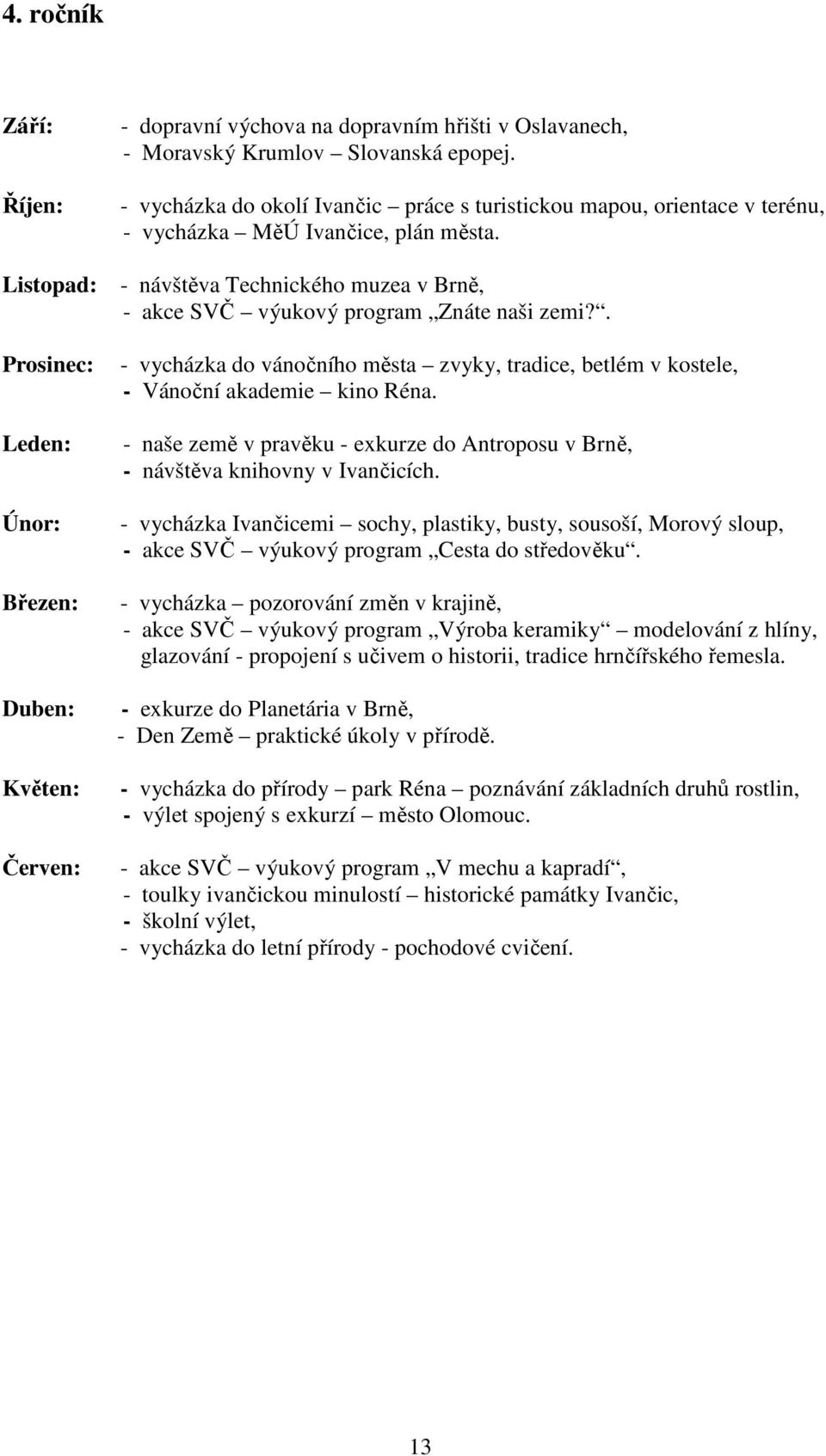 . - vycházka do vánočního města zvyky, tradice, betlém v kostele, - Vánoční akademie kino Réna. - naše země v pravěku - exkurze do Antroposu v Brně, - návštěva knihovny v Ivančicích.