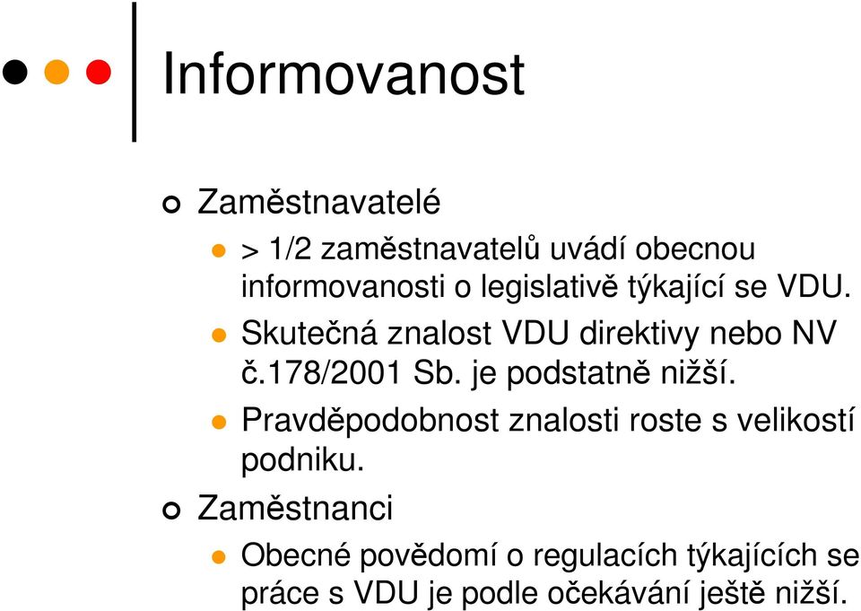 je podstatně nižší. Pravděpodobnost znalosti roste s velikostí podniku.