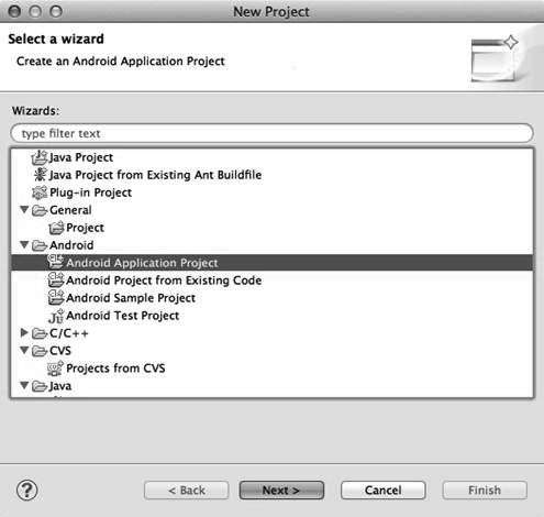 KAPITOLA 1 Vývojové prostředí a výběr frameworku Obrázek 5: Založení nového projektu Android v Eclipse Instalaci pluginu provedete