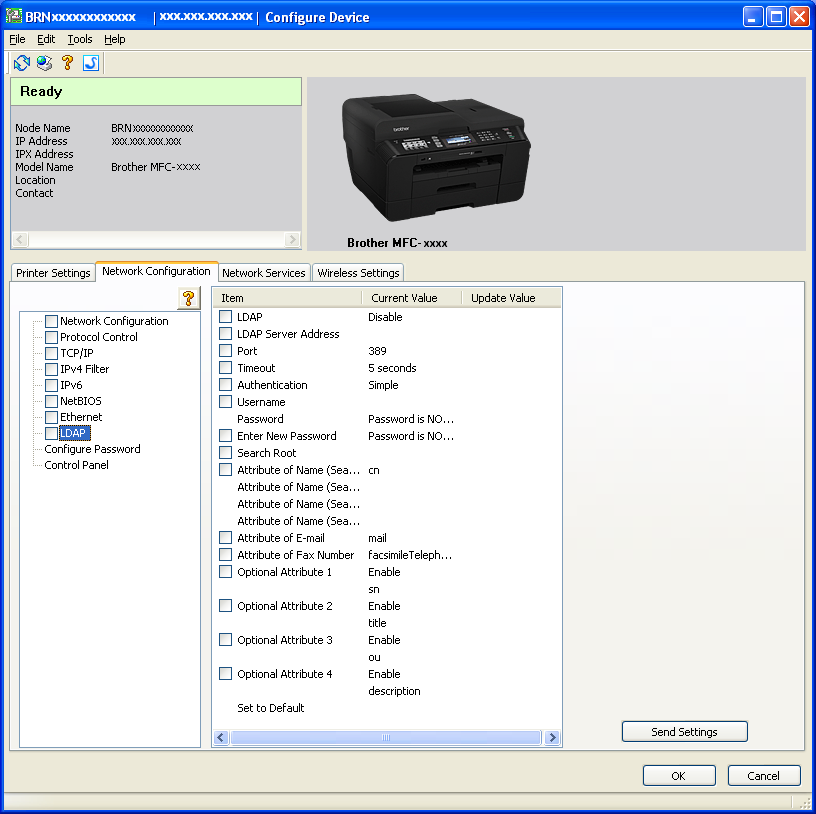 Ovládání protokolu LDAP (pouze MFC-J6910DW) e Zvolte kartu Network Configuration