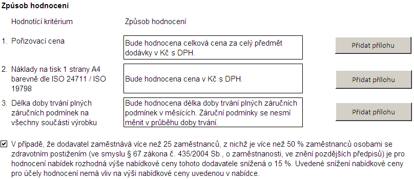 Specifikace VZ VZ Podání Otevření posouzení Hodnocení Výběr nejvhodnější