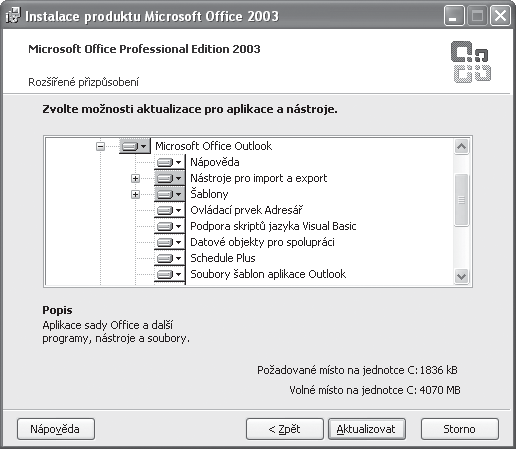 Outlook 2003 21 3. Klepněte na Ovládací panely. 4. Poklepejte na položku Přidat nebo odebrat programy. 5. Vyberte Microsoft Office 2003. 6. Klepněte na tlačítko Změnit. 7.